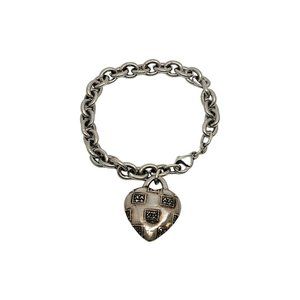 Vintage Judith Jack Sterling Silver Marcasite Heart Charm Dangle Bracelet #10409